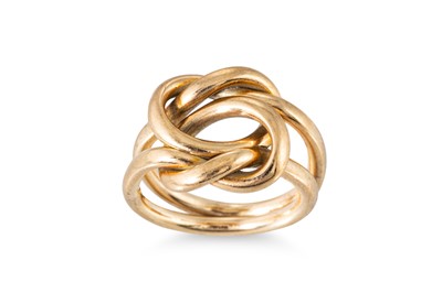 Lot 48 - A 9CT YELLOW GOLD PUZZLE RING, 4.2 g.