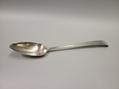 Lot 532 - A GEORGE III IRISH BRIGHT CUT SERVING SPOON,...
