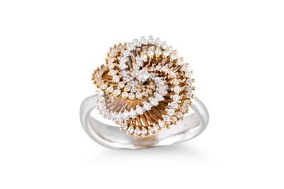 Lot 389 - AN UNUSUAL DIAMOND CLUSTER RING, of swirl form,...
