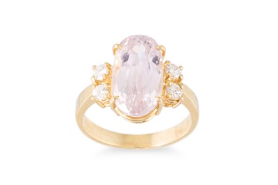 Lot 399 - A KUNZITE AND DIAMOND RING, the oval mixed cut...