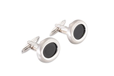 Lot 338 - A PAIR OF 1970s 14CT WHITE GOLD CUFFLINKS, set...