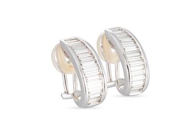 Lot 365 - A PAIR OF DIAMOND HALF HOOP EARRINGS, set with...