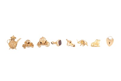 Lot 346 - EIGHT 9CT YELLOW GOLD CHARMS, in the form of a...