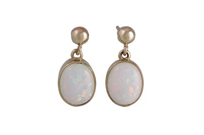 Lot 136 - A PAIR OF OPAL SET EARRINGS, the cabochon...