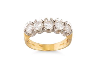 Lot 354 - A DIAMOND FIVE-STONE RING, the round cut...