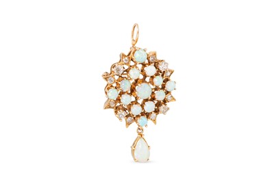 Lot 201 - AN OPAL AND DIAMOND SET BROOCH, the central...