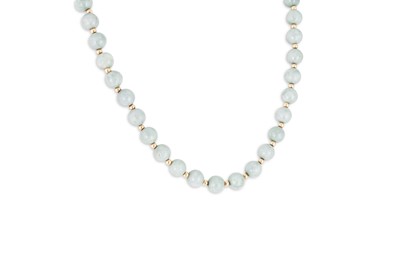 Lot 36 - A JADE SET BEADED NECKLACE, with 14ct yellow...