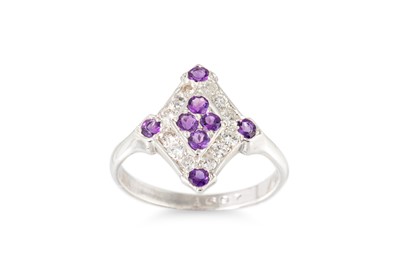 Lot 47 - AN AMETHYST AND DIAMOND SET CLUSTER RING, of...