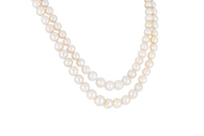 Lot 89 - A TWO-ROWED STRING OF CULTURED PEARLS, with a...