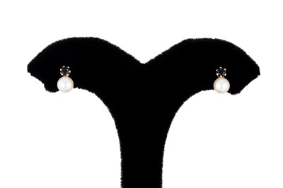 Lot 97 - A  PAIR OF CULTURED PEARL AND SAPPHIRE SET...