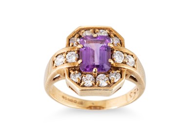 Lot 120 - AN AMETHYST AND STONESET SET CLUSTER RING, the...