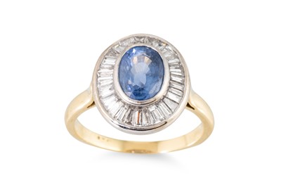 Lot 84 - A SAPPHIRE AND DIAMOND CLUSTER RING, mounted...