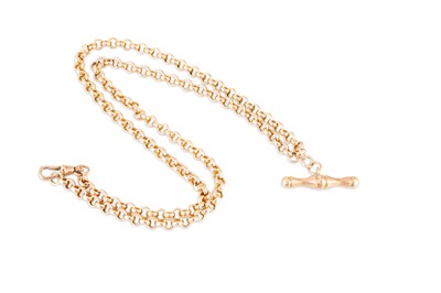 Lot 55 - A 9CT GOLD BELCHER LINK CHAIN, with t-bar, 9.3 g.