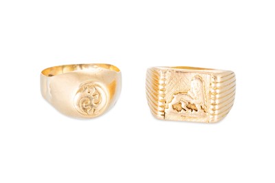 Lot 62 - TWO GENTS' GOLD RINGS, 20.95 g., XRF test...