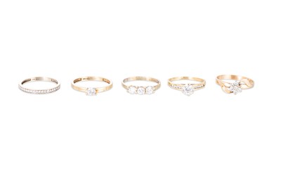 Lot 138 - FIVE CUBIC ZIRCONIA SET RINGS, mounted in 9ct...