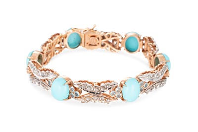 Lot 74 - A TURQUOISE, DIAMOND AND AQUAMARINE BRACELET,...
