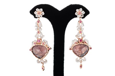 Lot 75 - A PAIR OF RUBY AND DIAMOND DROP EARRINGS, set...