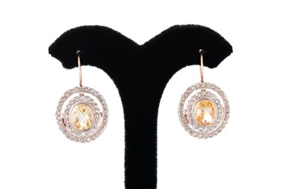 Lot 165 - A PAIR OF CITRINE AND DIAMOND CLUSTER EARRINGS,...
