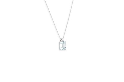 Lot 167 - AN AQUAMARINE AND DIAMOND PENDANT, mounted in...