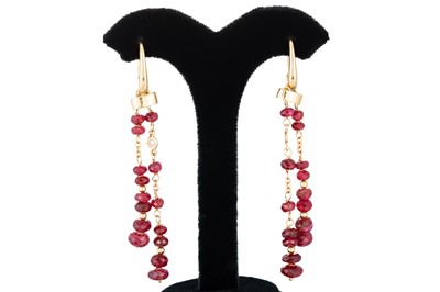 Lot 169 - A PAIR OF RUBY AND DIAMOND DROP EARRINGS, the ...