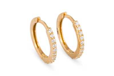 Lot 198 - A PAIR OF DIAMOND HOOP EARRINGS, the brilliant...