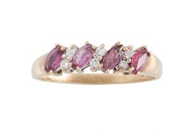 Lot 12 - A DIAMOND AND RUBY  RING, set with four rubies,...
