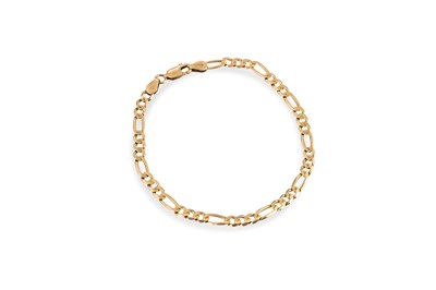Lot 226 - A 14CT YELLOW GOLD FLAT FIGARO LINK BRACELET,...