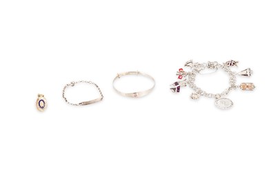 Lot 11 - A STERLING SILVER CHARM BRACELET, together...