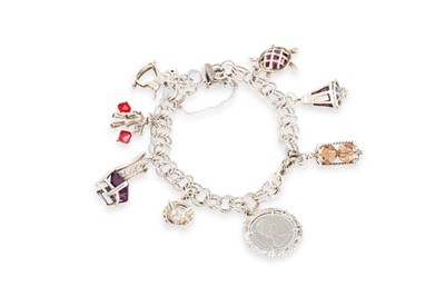 Lot 12 - A STERLING SILVER CHARM BRACELET, together...