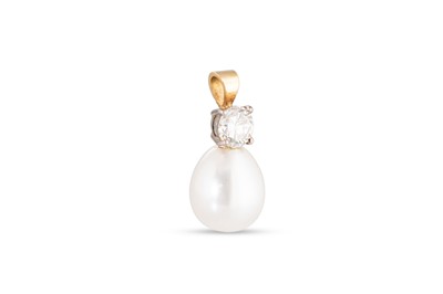 Lot 240 - A DIAMOND AND PEARL PENDANT, mounted in 18ct...