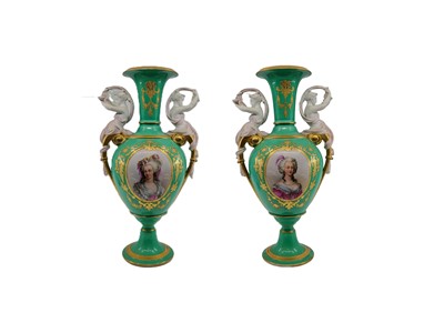 Lot 556 - A PAIR OF ANTIQUE SÉVRES STYLE PORCELAIN VASES,...