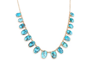 Lot 64 - A TURQUOISE SET NECKLACE, collet set stones,...