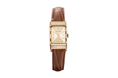 Lot 441 - A BULOVA TANK 10CT GOLD FILLED WRISTWATCH,...