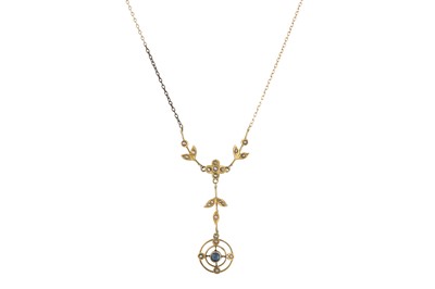 Lot 22 - AN EDWARDIAN PEARL AND SAPPHIRE PENDANT,...