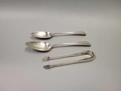 Lot 518 - A PAIR OF GEORGIAN IRISH SILVER TABLE SPOONS,...