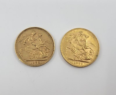 Lot 499 - TWO FULL GOLD SOVEREIGN ENGLISH COINS, 1886 VF,...