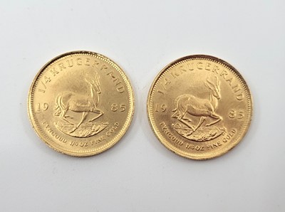 Lot 502 - TWO 1/4 OZ KRUGERRAND SOUTH AFRICAN FINE GOLD...