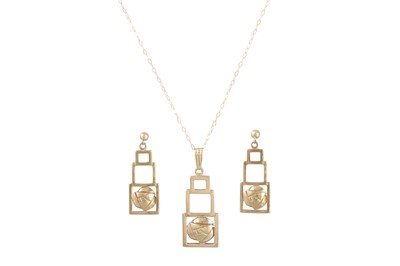 Lot 28 - A PAIR OF DROP EARRINGS, matching pendant, of...
