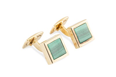 Lot 73 - A PAIR OF 1970S MALACHITE CUFFLINKS, of square...