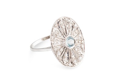 Lot 220 - AN AQUAMARINE AND DIAMOND SET PLAQUE STYLE...