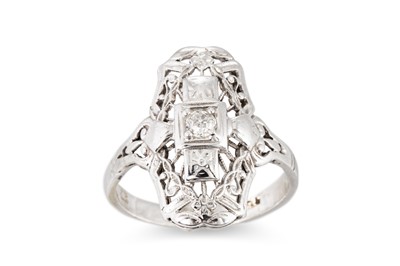 Lot 117 - A VINTAGE DIAMOND SET NAVETTE STYLE RING, of...
