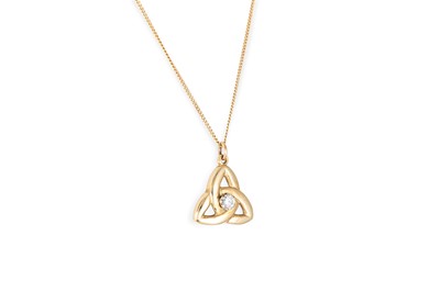 Lot 195 - A TRINITY KNOT DIAMOND PENDANT, in 9ct yellow...