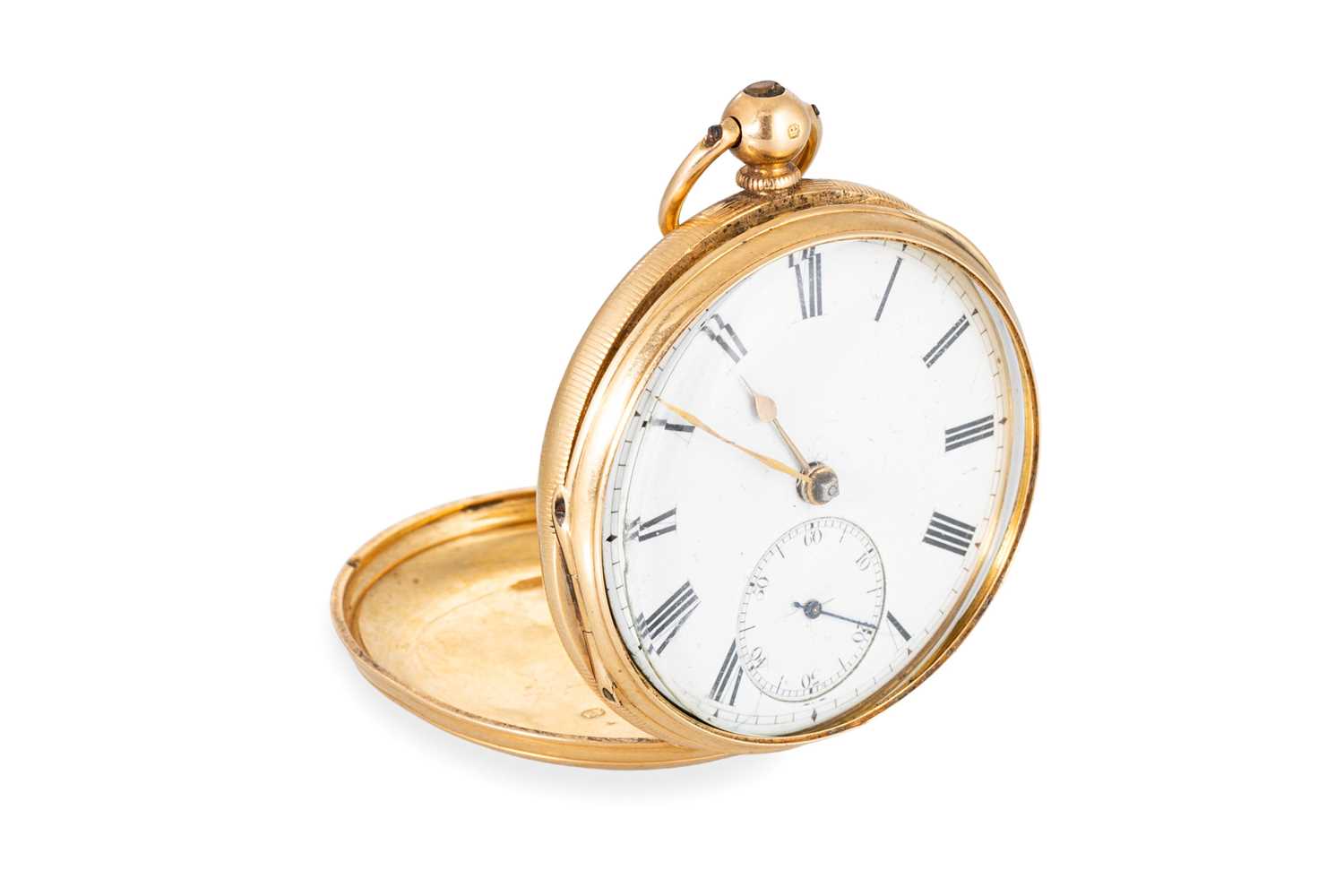 Lot 472 - AN ANTIQUE 18CT GOLD HALF HUNTER OPEN FACED...