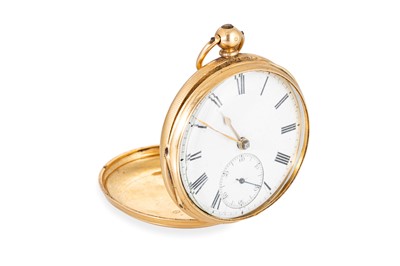 Lot 411 - AN ANTIQUE 18CT GOLD HALF HUNTER OPEN FACED...
