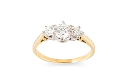Lot 192 - A DIAMOND THREE-STONE RING, the round...