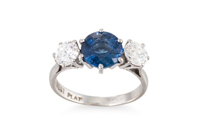 Lot 330 - A SAPPHIRE AND DIAMOND THREE-STONE RING,...