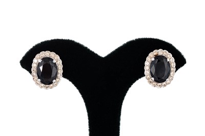 Lot 332 - A PAIR OF SAPPHIRE AND DIAMOND CLUSTER...