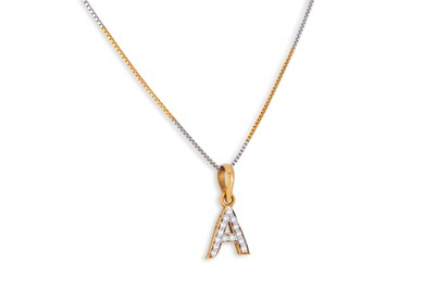 Lot 261 - AN 18CT GOLD DIAMOND SET 'A' PENDANT, on a chain