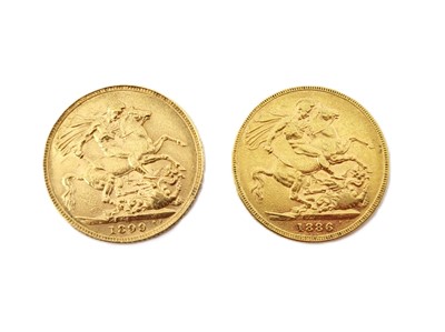 Lot 468 - TWO FULL GOLD SOVEREIGN ENGLISH COINS 22 CT.,...