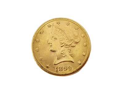 Lot 469 - A 1899 USA $10 GOLD EAGLE COIN,  0.90, 16 g., EF